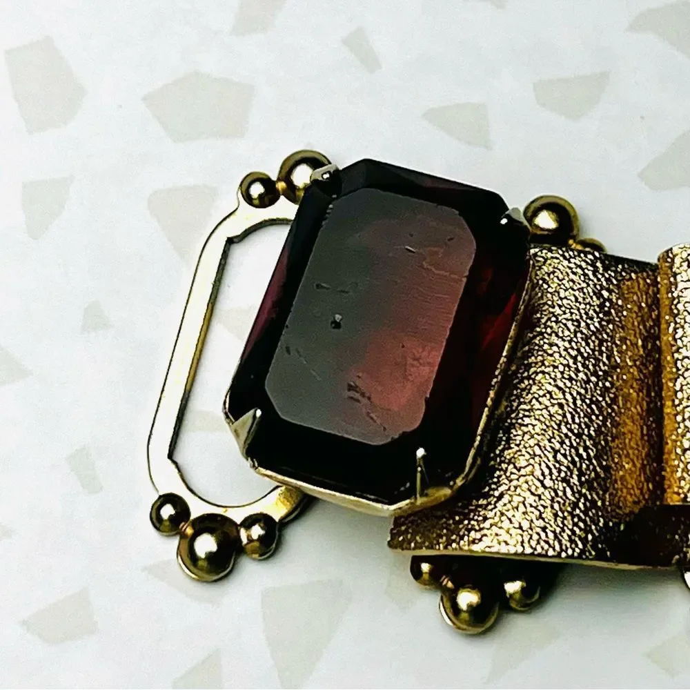 Vintage Victorian Style Book Chain Bracelet with Purple Rhinestones